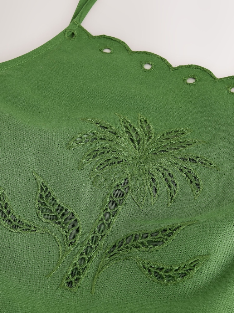 Green Palm Tree Cutwork Broderie Cami Top - Image 7 of 7