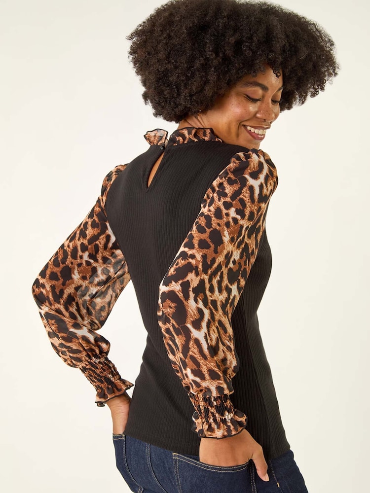Roman Black High Neck Chiffon Sleeve T-Shirt - Image 2 of 5 Roman Black High Neck Chiffon Sleeve T-Shirt - Image 2 of 5