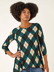 Roman Blue Jacquard Stretch Tunic Top - Image 1 of 5