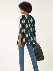 Roman Blue Jacquard Stretch Tunic Top - Image 3 of 5