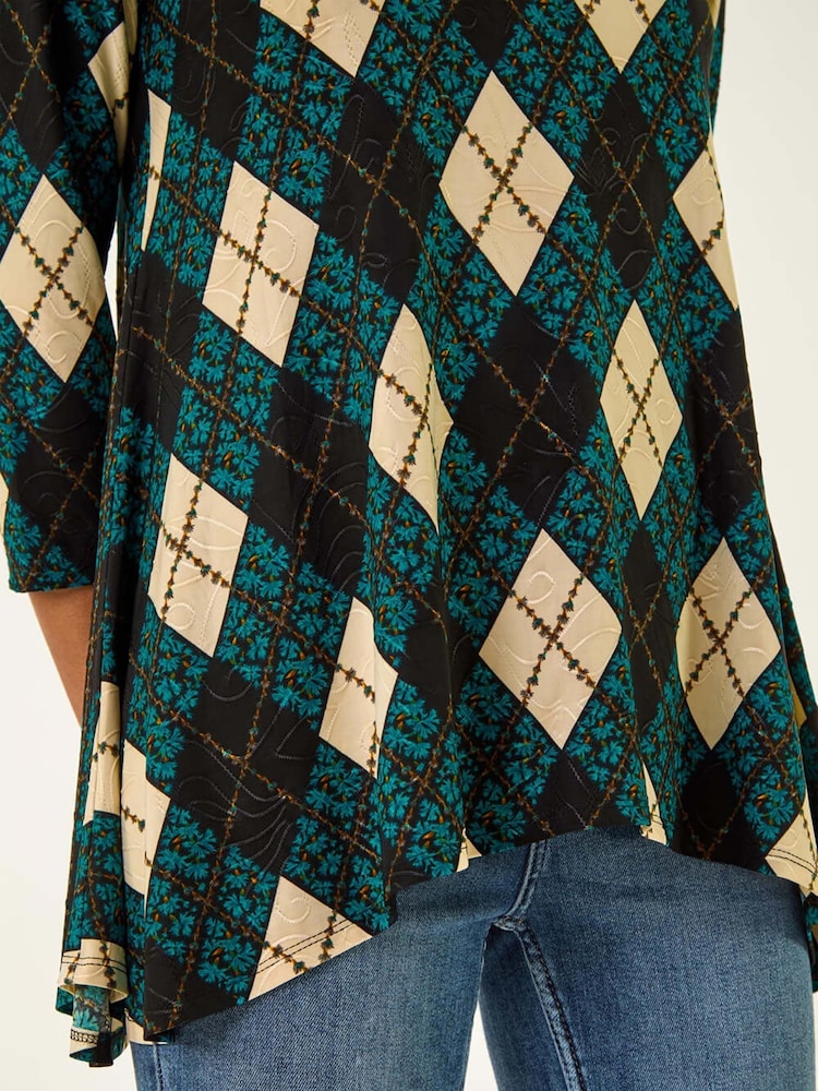 Roman Blue Jacquard Stretch Tunic Top - Image 5 of 5 Roman Blue Jacquard Stretch Tunic Top - Image 5 of 5