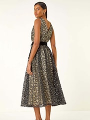 Roman Black Lace Overlay Bow Detail Midi Dress - Image 2 of 6