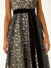 Roman Black Lace Overlay Bow Detail Midi Dress - Image 5 of 6