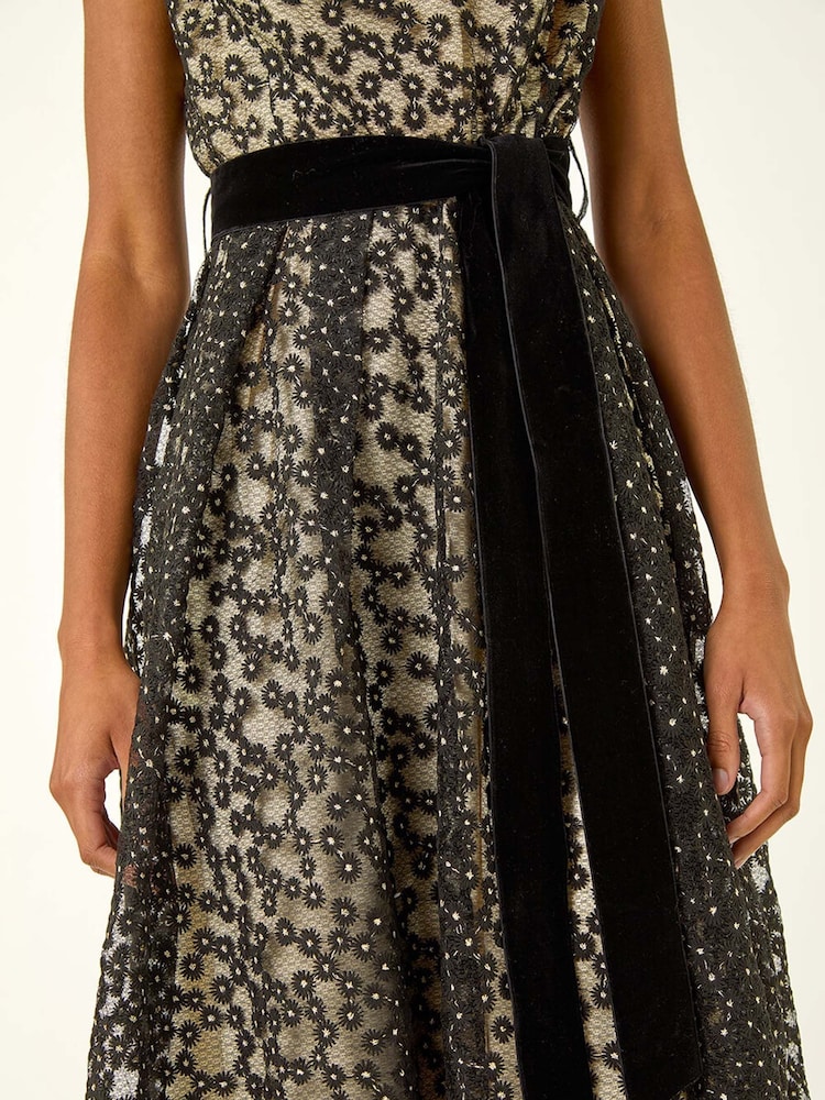 Roman Black Lace Overlay Bow Detail Midi Dress - Image 6 of 6 Roman Black Lace Overlay Bow Detail Midi Dress - Image 6 of 6