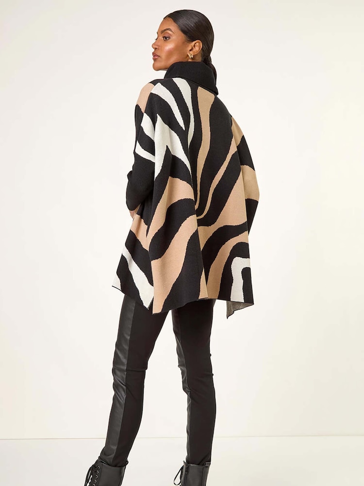 Roman Black Wave Print Roll Neck Knit Jumper - Image 2 of 5 Roman Black Wave Print Roll Neck Knit Jumper - Image 2 of 5
