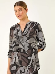 Roman Black Abstract Puff Print Stretch Blouse - Image 1 of 5