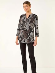Roman Black Abstract Puff Print Stretch Blouse - Image 2 of 5