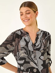 Roman Black Abstract Puff Print Stretch Blouse - Image 4 of 5