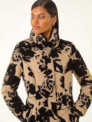 Roman Brown Floral Flock Detail Padded Coat - Image 4 of 5