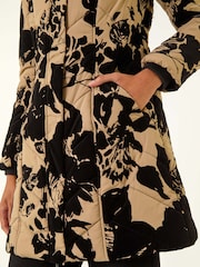 Roman Brown Floral Flock Detail Padded Coat - Image 5 of 5