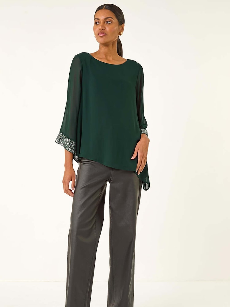 Roman Green Asymmetric Sequin Cuff Tunic Top - Image 1 of 5 Roman Green Asymmetric Sequin Cuff Tunic Top - Image 1 of 5