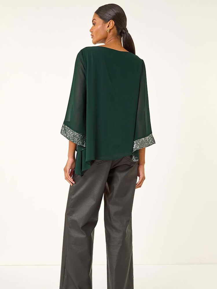Roman Green Asymmetric Sequin Cuff Tunic Top - Image 2 of 5 Roman Green Asymmetric Sequin Cuff Tunic Top - Image 2 of 5