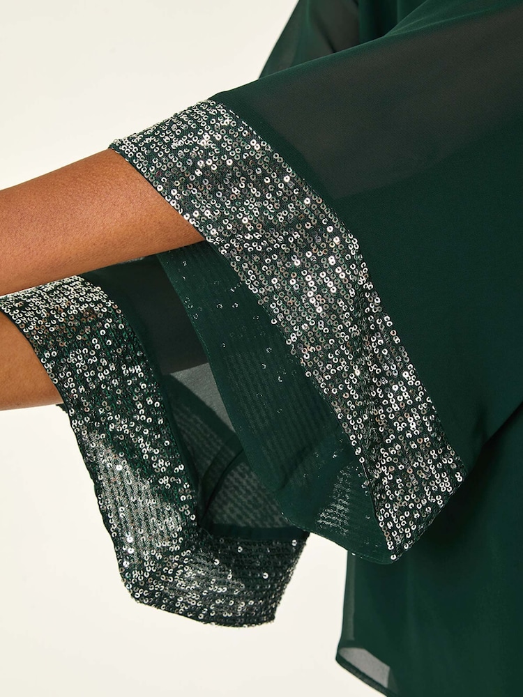 Roman Green Asymmetric Sequin Cuff Tunic Top - Image 5 of 5 Roman Green Asymmetric Sequin Cuff Tunic Top - Image 5 of 5