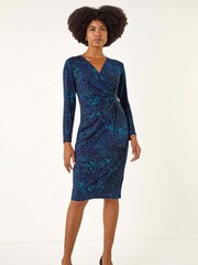 Roman Blue Animal Print Chain Detail Dress - Image 1 of 5