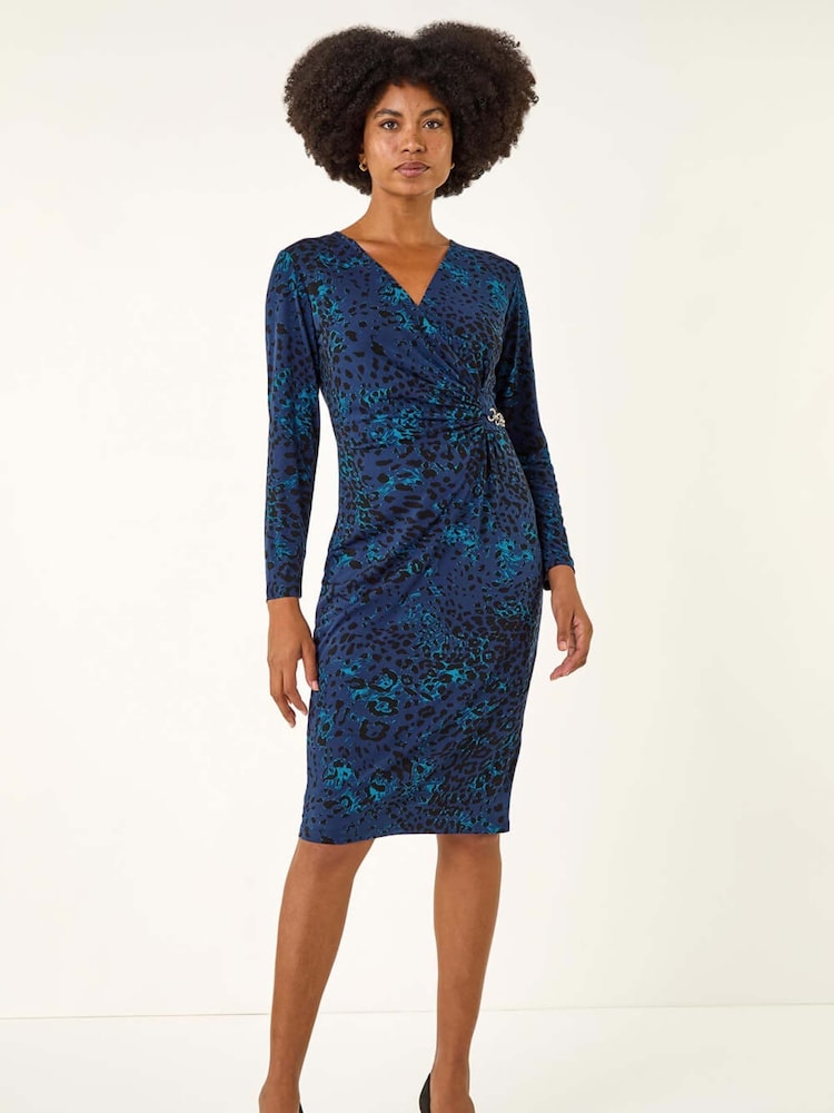 Roman Blue Animal Print Chain Detail Dress - Image 1 of 5