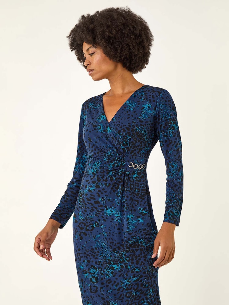 Roman Blue Animal Print Chain Detail Dress - Image 2 of 5
