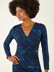 Roman Blue Animal Print Chain Detail Dress - Image 4 of 5