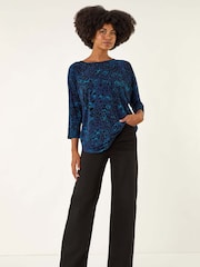 Roman Blue Animal Print Stretch Jersey T-Shirt - Image 1 of 5