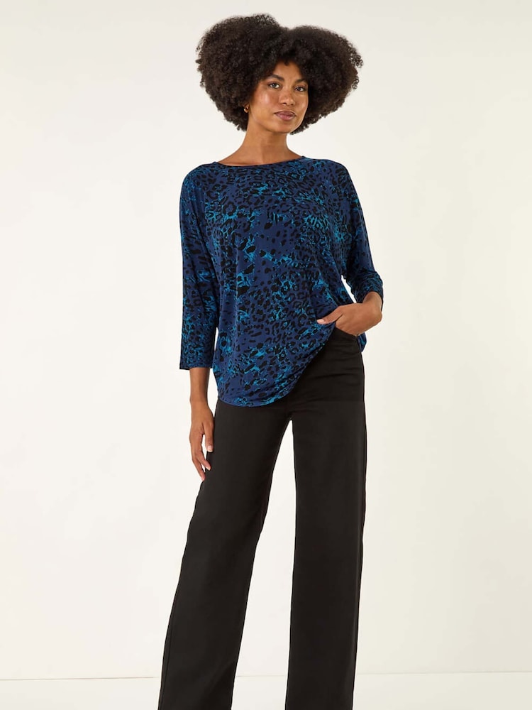 Roman Blue Animal Print Stretch Jersey T-Shirt - Image 1 of 5