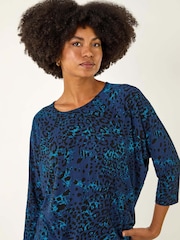 Roman Blue Animal Print Stretch Jersey T-Shirt - Image 2 of 5