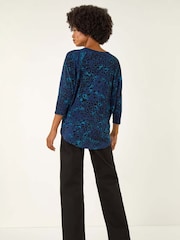 Roman Blue Animal Print Stretch Jersey T-Shirt - Image 3 of 5