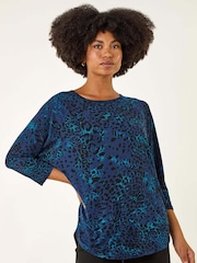 Roman Blue Animal Print Stretch Jersey T-Shirt - Image 4 of 5