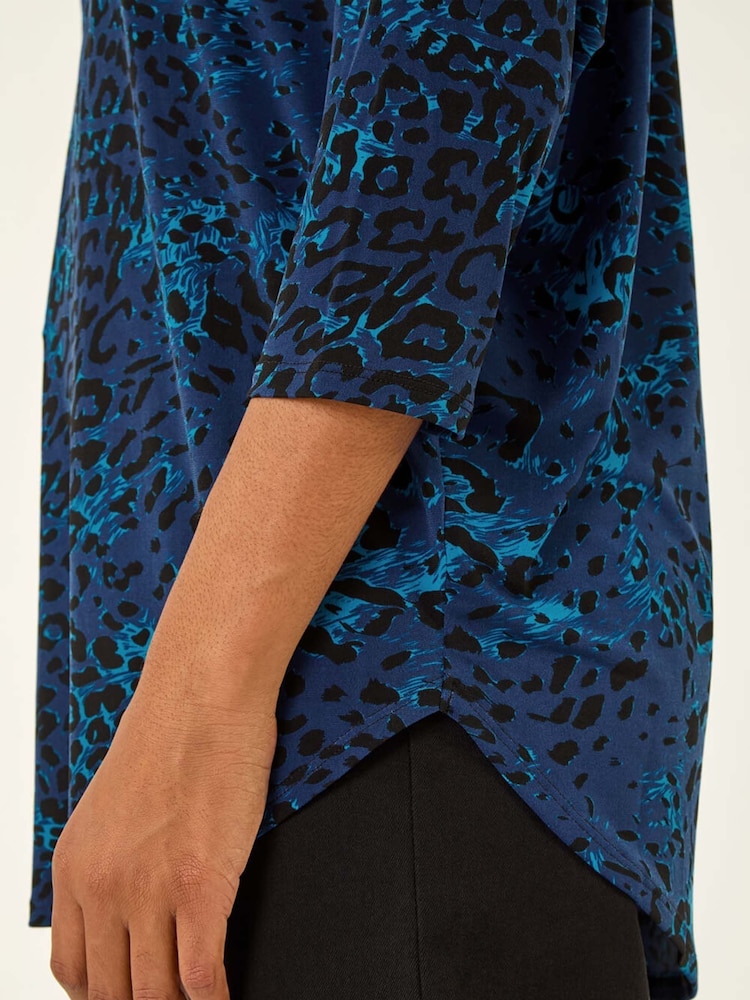 Roman Blue Animal Print Stretch Jersey T-Shirt - Image 5 of 5