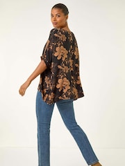 Roman Orange Floral Buttoned Back Tunic Top - Image 2 of 5