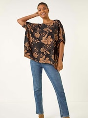 Roman Orange Floral Buttoned Back Tunic Top - Image 3 of 5
