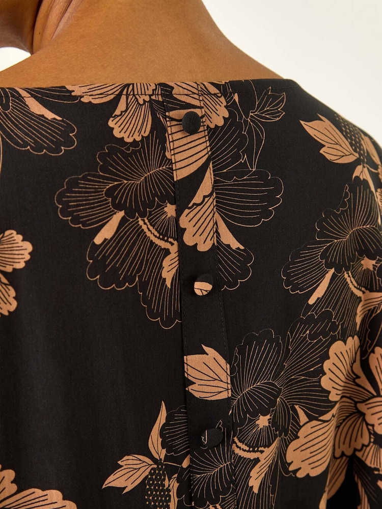 Roman Orange Floral Buttoned Back Tunic Top - Image 5 of 5