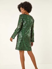 Roman Green Sequin Shift Stretch Dress - Image 2 of 5