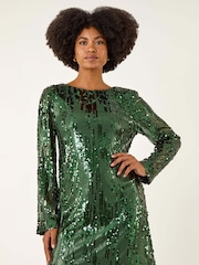 Roman Green Sequin Shift Stretch Dress - Image 3 of 5