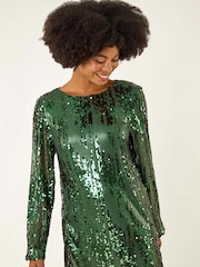 Roman Green Sequin Shift Stretch Dress - Image 4 of 5