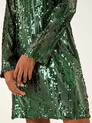 Roman Green Sequin Shift Stretch Dress - Image 5 of 5