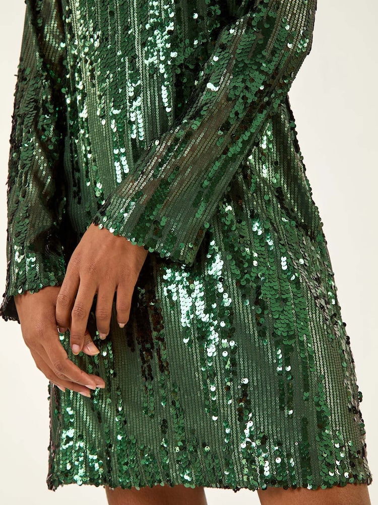 Roman Green Sequin Shift Stretch Dress - Image 5 of 5