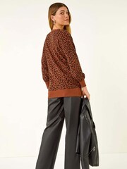 Roman Brown Animal Print V-Neck Boyfriend Jumper - Image 4 of 5
