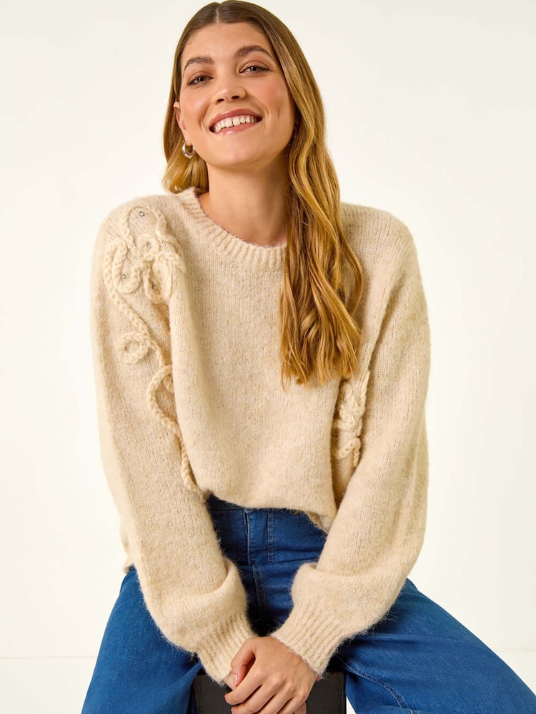 Roman Cream Floral Cornelli Knit Jumper - Image 1 of 5 Roman Cream Floral Cornelli Knit Jumper - Image 1 of 5