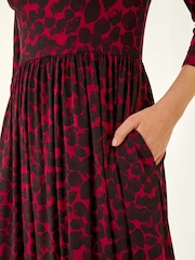 Roman Red Abstract Spot Stretch Midi Dress - Image 5 of 5