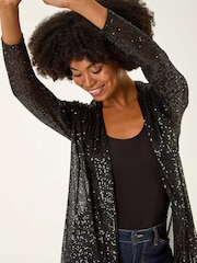 Roman Black Sequin Longline Kimono Blouse - Image 4 of 5
