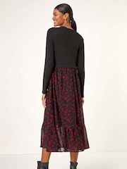 Roman Black 2 in 1 Abstract Print Stretch Midi Dress - Image 3 of 5