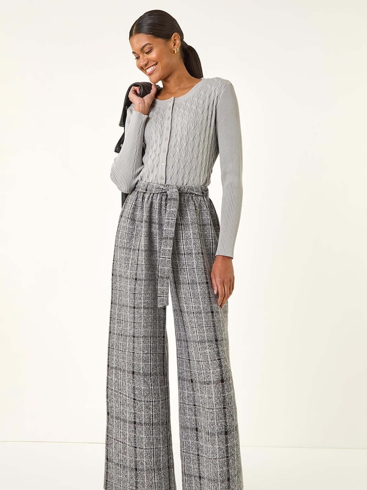 Roman Grey Belted Check Culotte Trousers - Image 1 of 5 Roman Grey Belted Check Culotte Trousers - Image 1 of 5
