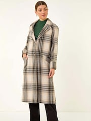 Roman White Check Print Longline Coat - Image 1 of 5