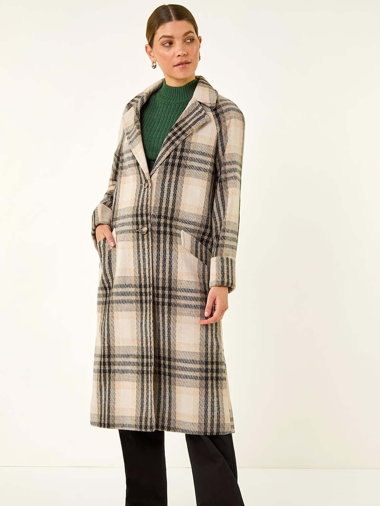 Roman White Check Print Longline Coat - Image 1 of 5
