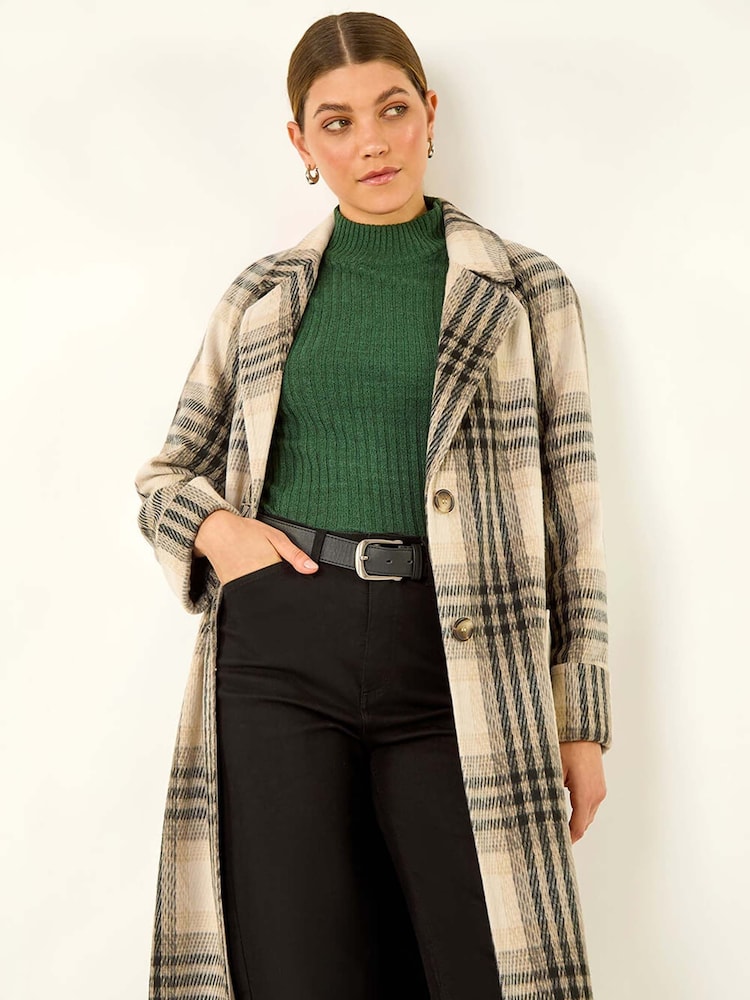 Roman White Check Print Longline Coat - Image 5 of 5
