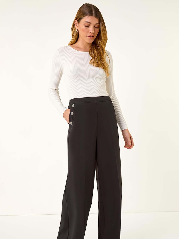 Roman Black Button Pocket Full Length Trousers - Image 1 of 5