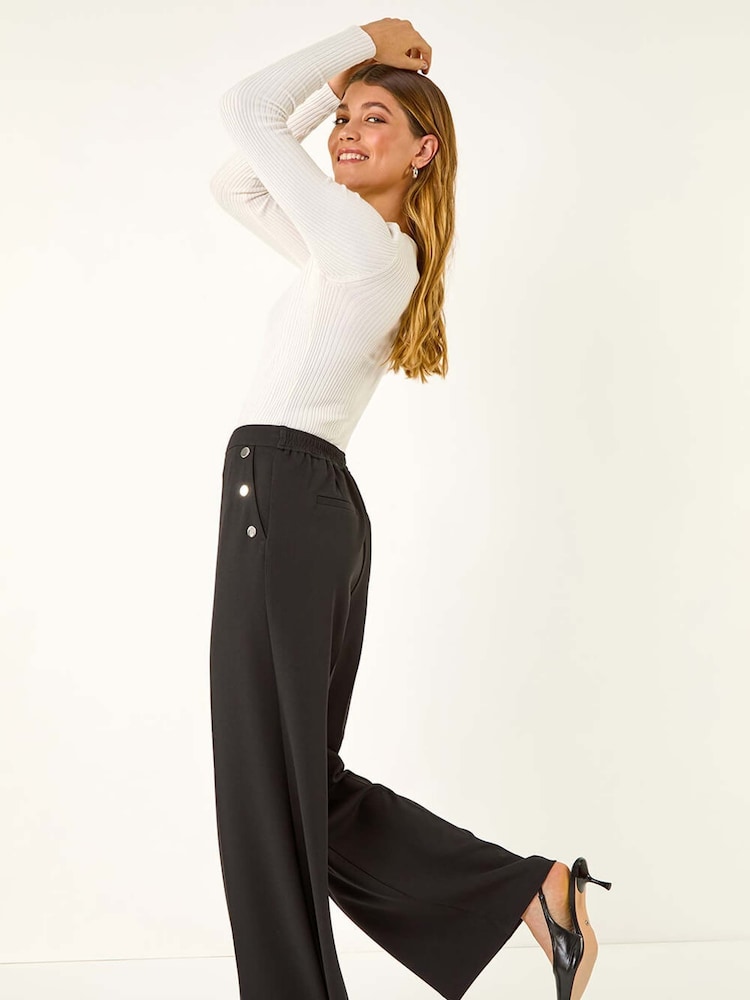 Roman Black Button Pocket Full Length Trousers - Image 2 of 5
