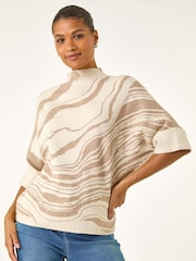 Roman Natural Marble High Neck Knit Jumper - Image 1 of 5