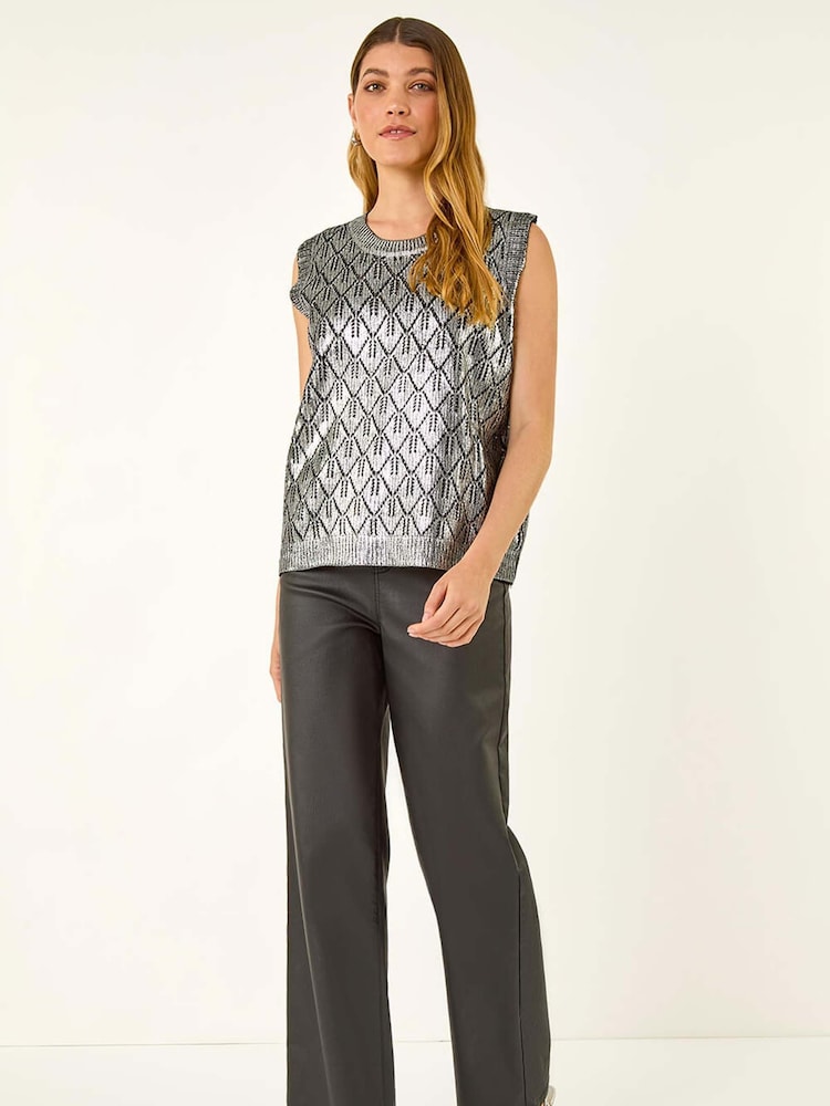 Roman Black Metallic Knit Vest - Image 1 of 5