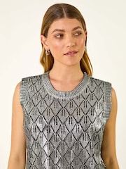 Roman Black Metallic Knit Vest - Image 4 of 5