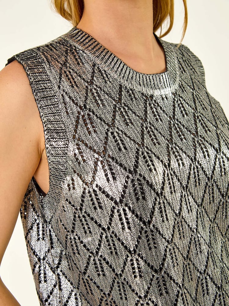 Roman Black Metallic Knit Vest - Image 5 of 5